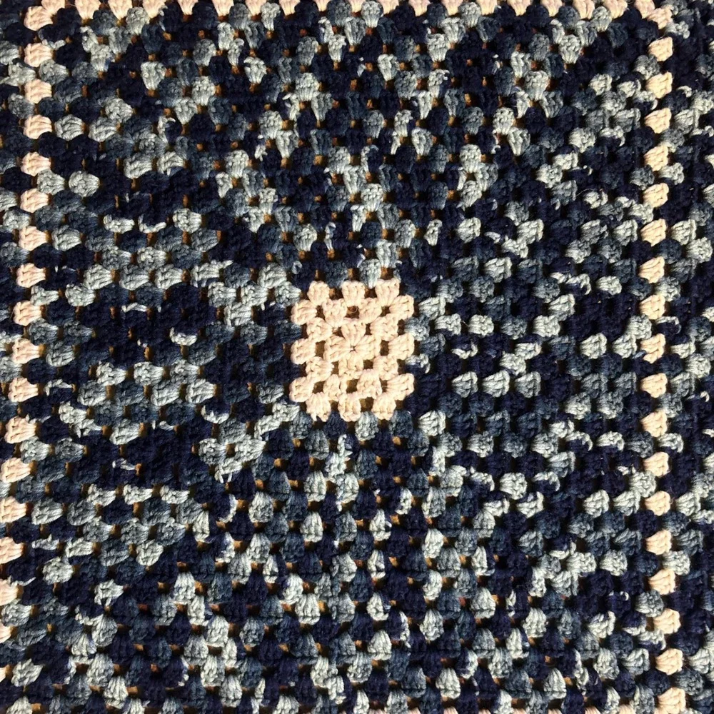 Handmade Blue&White Crochet Granny Square Throw Blanket